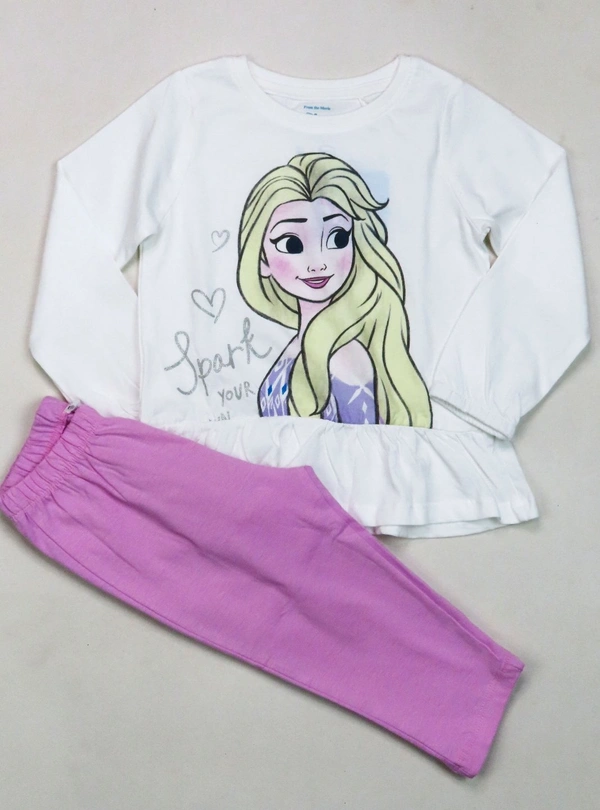 #JG21270A1 DISNEY (FROZEN) DISNEY GIRLS PYJAMA SET 0A1 - White  Tshirt/ Lilac Pant, 3y
