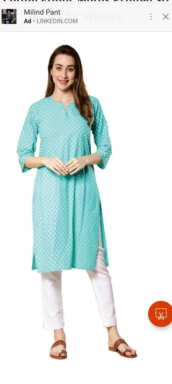 #FBKRo126 FABCLUB  Cotton Ethnic Motrfs Printed  Straight Kurta For Women  126 - Aqua, XXL