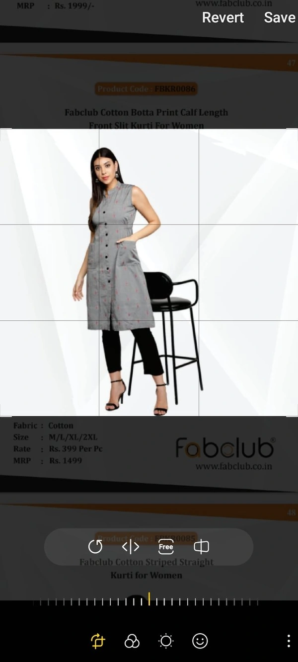#FBKR0086 FABCLUB  Cotton Botta Print Calf Length Front Slit Kurti For Women  086 - As image, M
