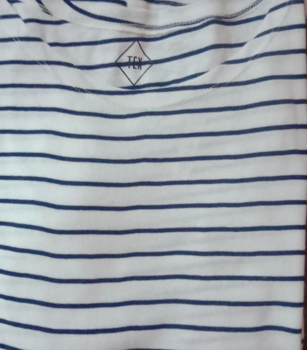 #W11889W1 TEX STRIPED 3/4 Th SLEEVE T SHIRT 9A1 - White/ Navy Striped, S