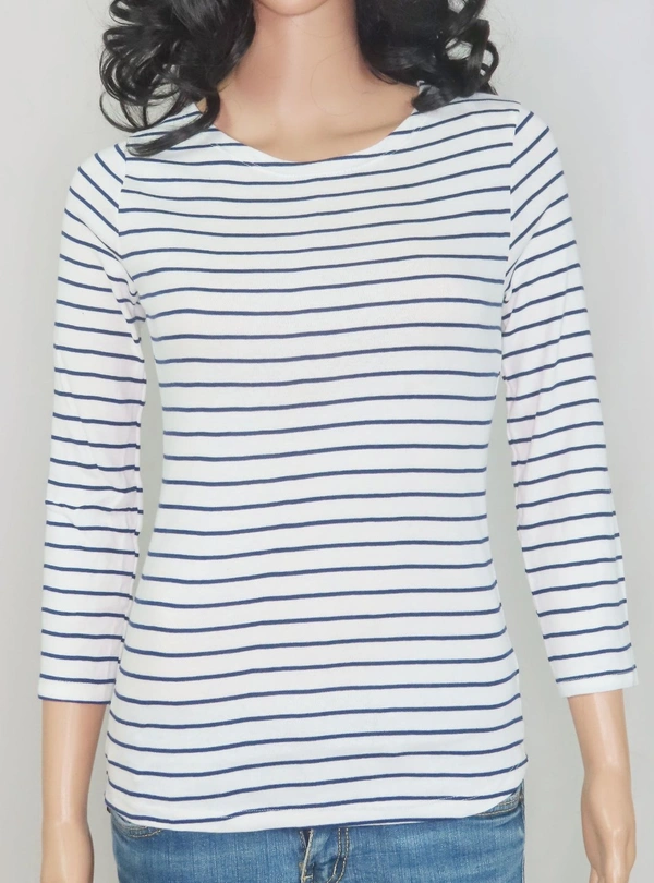 #W11889W1 TEX STRIPED 3/4 Th SLEEVE T SHIRT 9A1 - White/ Navy Striped, L