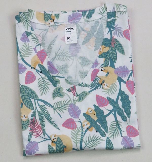 #W12435B1 Anko ANKO PRINTED NIGHTSHIRT 5B1 - White / Leaf AOP, M (10)
