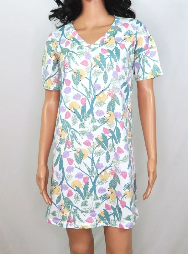 #W12435B1 Anko ANKO PRINTED NIGHTSHIRT 5B1 - White / Leaf AOP, L (12)