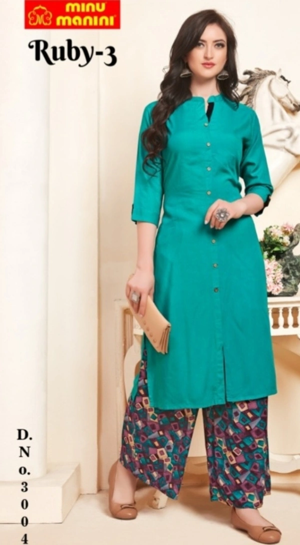 #3004 Minu Ruby 3 Rayon Long Kurti  - As image, L