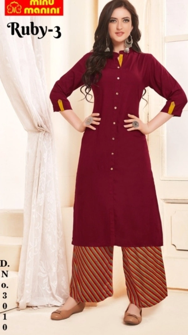 #3010 Minu Ruby 3 Rayon Solid Long Kurti 101 - As image, XL