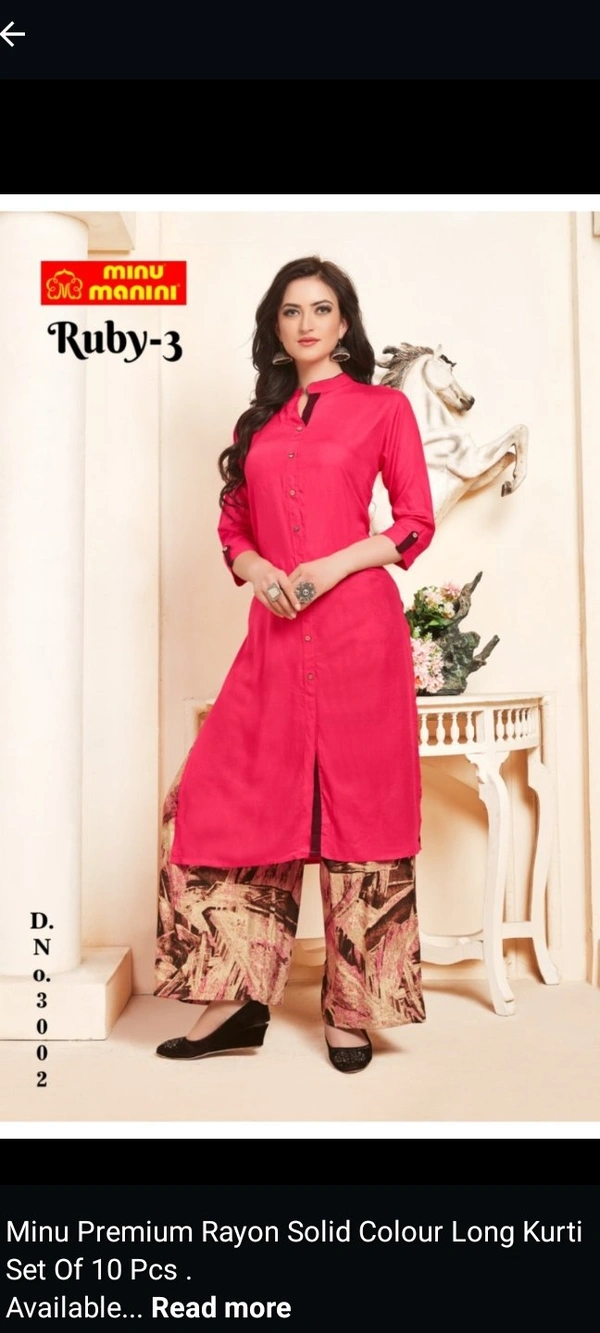 #3002 Ruby3 Rayon  Long Kurti  002 - As image, L