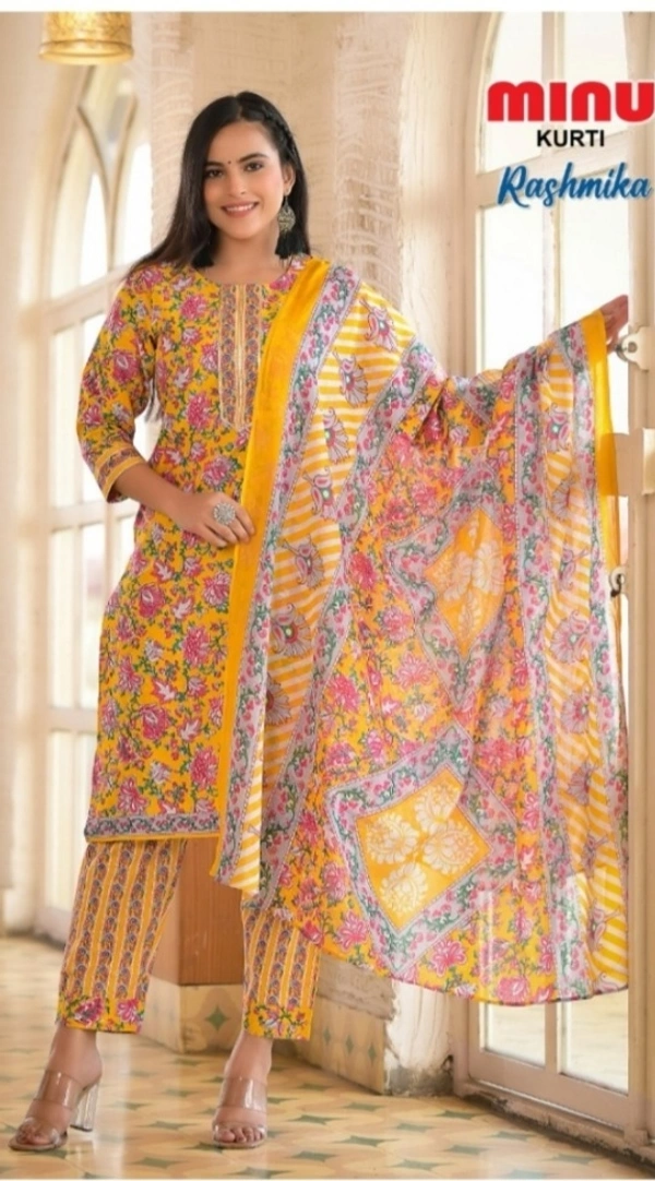 #1001 Minu Rashida Combo  With Dupatta  Kurti 1001 - As image, L