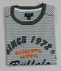 #M10148C1 BUFFALO DAVID BUTTON  BUFFALO STRIPED N PRINTED T SHIRT 8C1 - White/ Green Striped, S