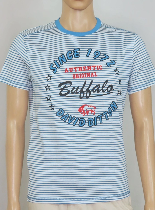 #M10148B1 BUFFALO DAVID BITTON BUFFALO STRIPED N PRINTED T SHIRT 8B1 - White / Blue Striped, M