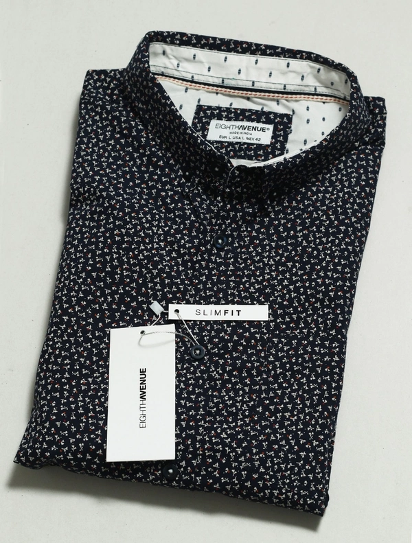 #M9184N1 ELGHTHAVENUE  MENS SLIMFIT COTTON SHIRT  4N1 - Navy AOP, XL