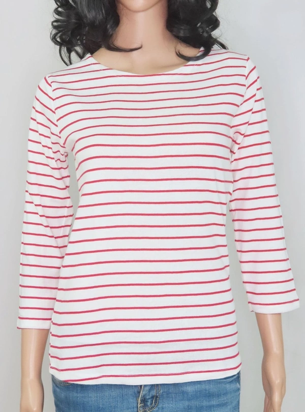 #W11889B1 TEX TEX STRIPED 3/4 TH SLEEVES  TSHIRT  9B1 - white/Red Striped, XXL