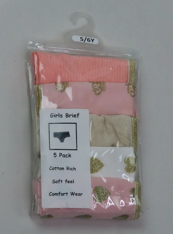 #JG2O350PO5L3 GIRLS 5 PACK BRIEFS 5L3 - Mixed Colours, 7/8 Years