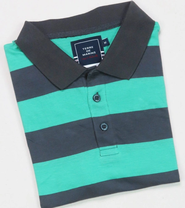 #M10150A1 TERRE DE MARINS TERRE DE MARINS RUGBY STRIPED POLO  0A1 - Green  Striped, M