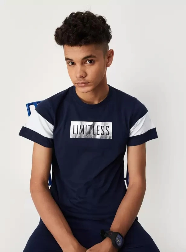 #SB1285A6 MAX (Lable Cut)  MAX BOY PRINTED TSHIRT  5A6 - Navy, 11-12y