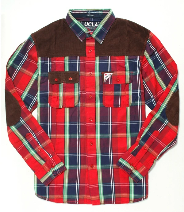 10078A1 UCLA MENS CHECKED  WOVEN SHIRT  8A9 - as image, XXL