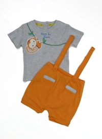 #A30690A2 Neutral BABY BOY 2 PIC SET 0A2 - Grey / Melange / Orange, 0-3m