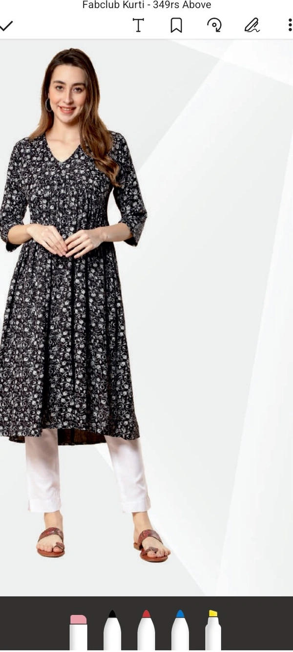 #FBKR0122 FABCLUB  RAYON PRINTED ANARKALI KURTI FOR WOMEN  122 - Black, M