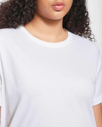 #W1491A1 BEWAKOOF LADIES Roll UP SLEEVES TSHIRT 1A1 - White, XS
