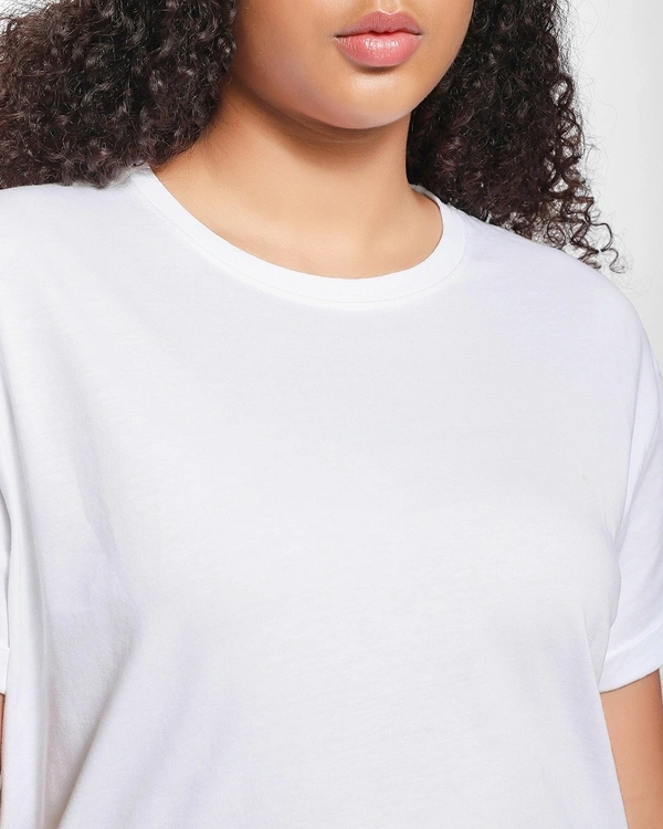 #W1491A1 BEWAKOOF LADIES Roll UP SLEEVES TSHIRT 1A1 - White, XS