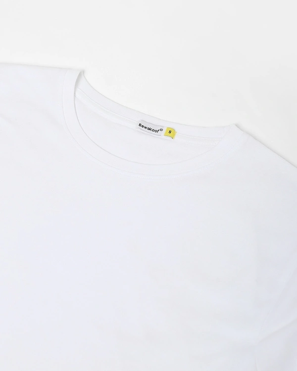 #W1491A1 BEWAKOOF LADIES Roll UP SLEEVES TSHIRT 1A1 - White, XS