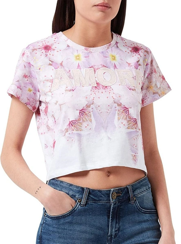 #W11884A DESIGUAL DESIGUAL LADIES PRINTED CROP TOP 84A  - WHITE AOP, S