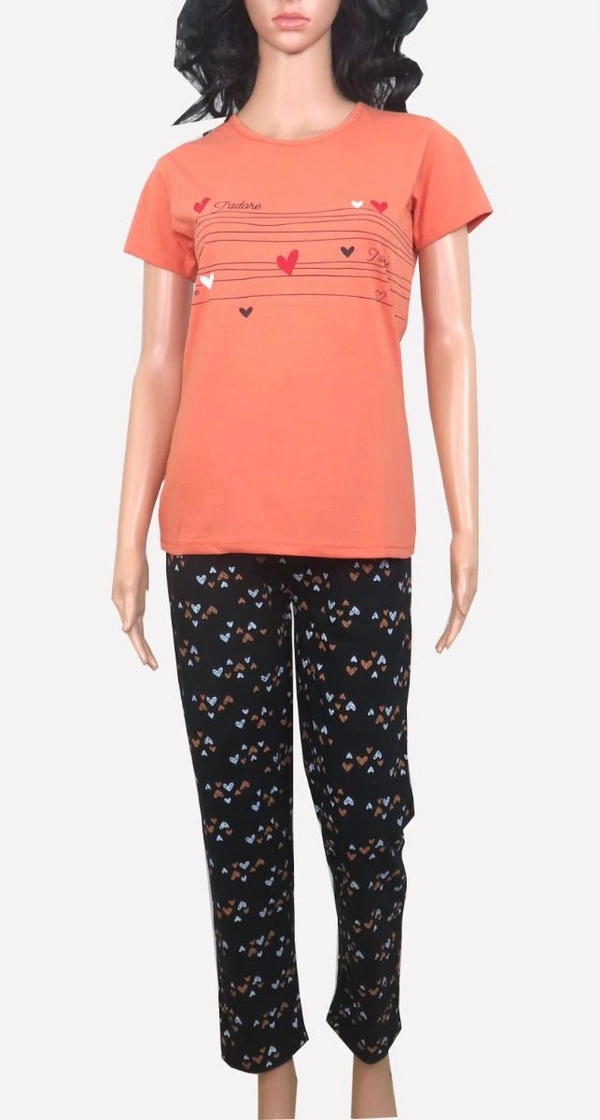 #W11899A ESSANZZA ESSANZZA LADlES PRINTED PYJAMA SET 99A - orange, M