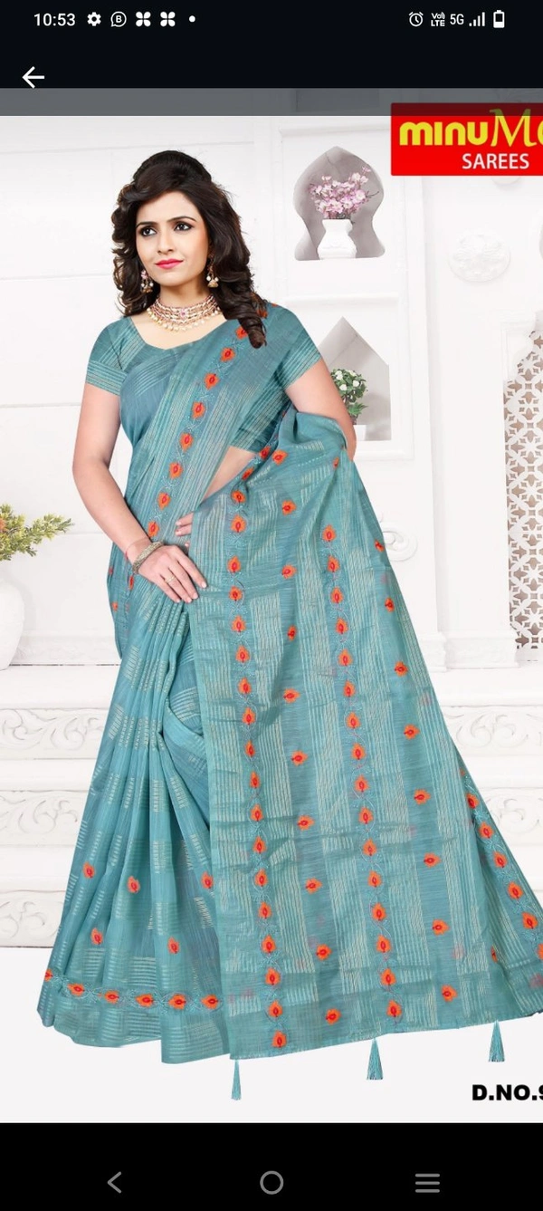 #DN9823 Minu Trishika Chanderi Cotton Saree  823 - as image, 5.5