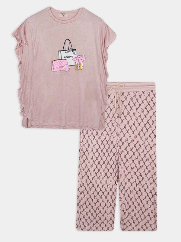 W13088A1 Believe  Ladies Viscase Capri Pyjama Sets - Pink, S