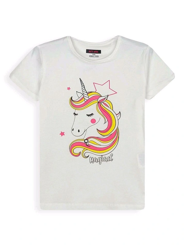 #G21887A1 Lil Chic  Girl Printed Stretch Top  - White, 7y, Good Quality