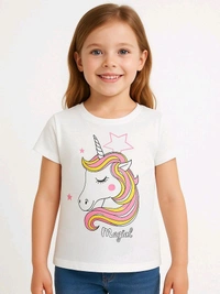 #G21887A1 Lil Chic  Girl Printed Stretch Top  - White, 7y, Good Quality
