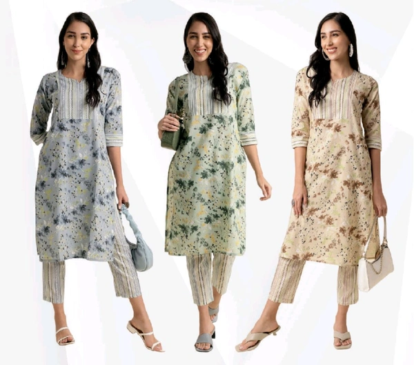 #FBSET002 Alka Cotton Blend Floral Printed Straight Kurta 002 - Light Beige, S
