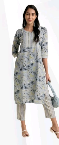 #FBSET002 Alka Cotton Blend Floral Printed Straight Kurta 002 - Light Beige, S