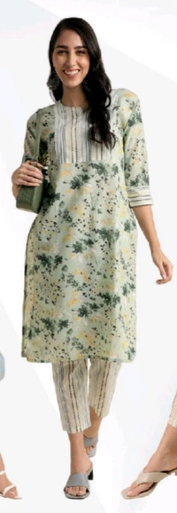 #FBSET002 Alka Cotton Blend Floral Printed Straight Kurta 002 - Light Beige, S