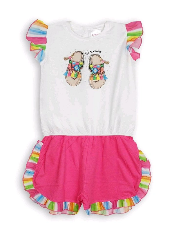 #JG21251A1 In Fuse Girls Printed Dungaree - White, 4/5Y, Good Quality