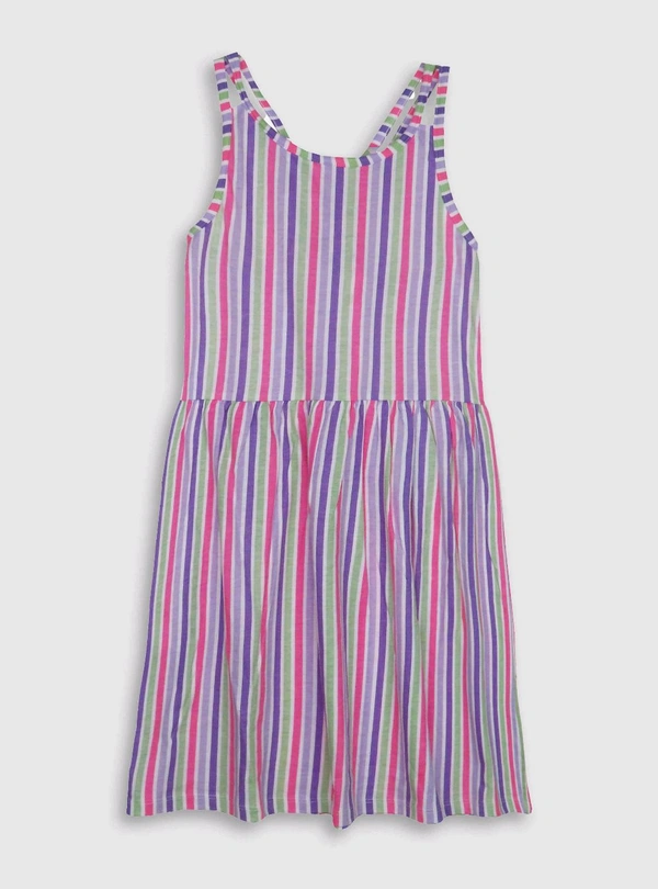 #jG21619A1 Lilchi Girls Printed Stripes Dress 9A1 - as image, 7Y, Good Quality