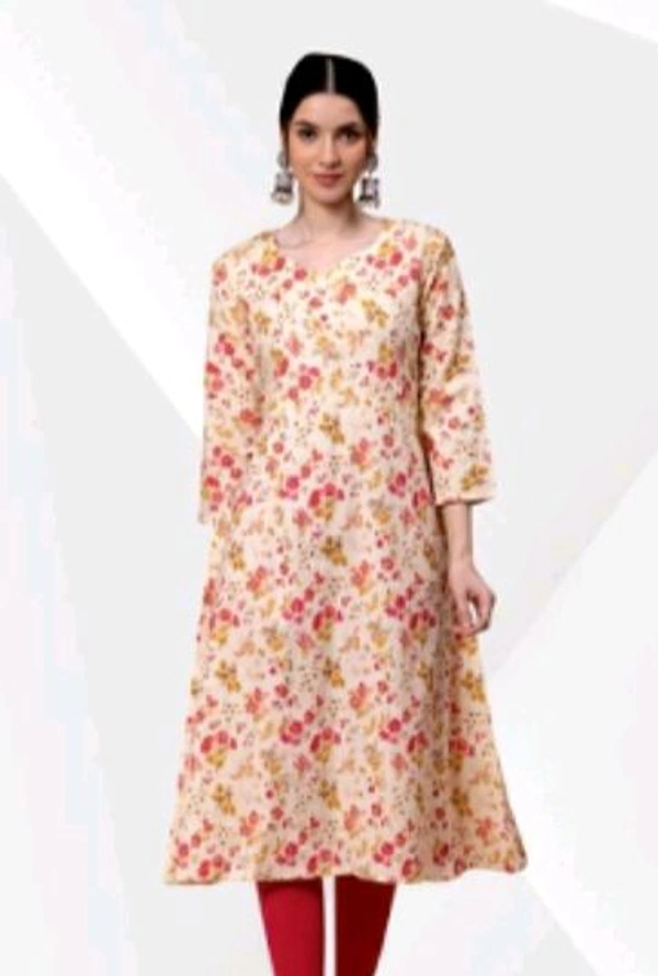 #FBKR0140 FABCIUB  FABCIUB COTTON GEOMETRIC PRINTED FLARED WOMEN KURTI 140 - off White, XL, Good Quality