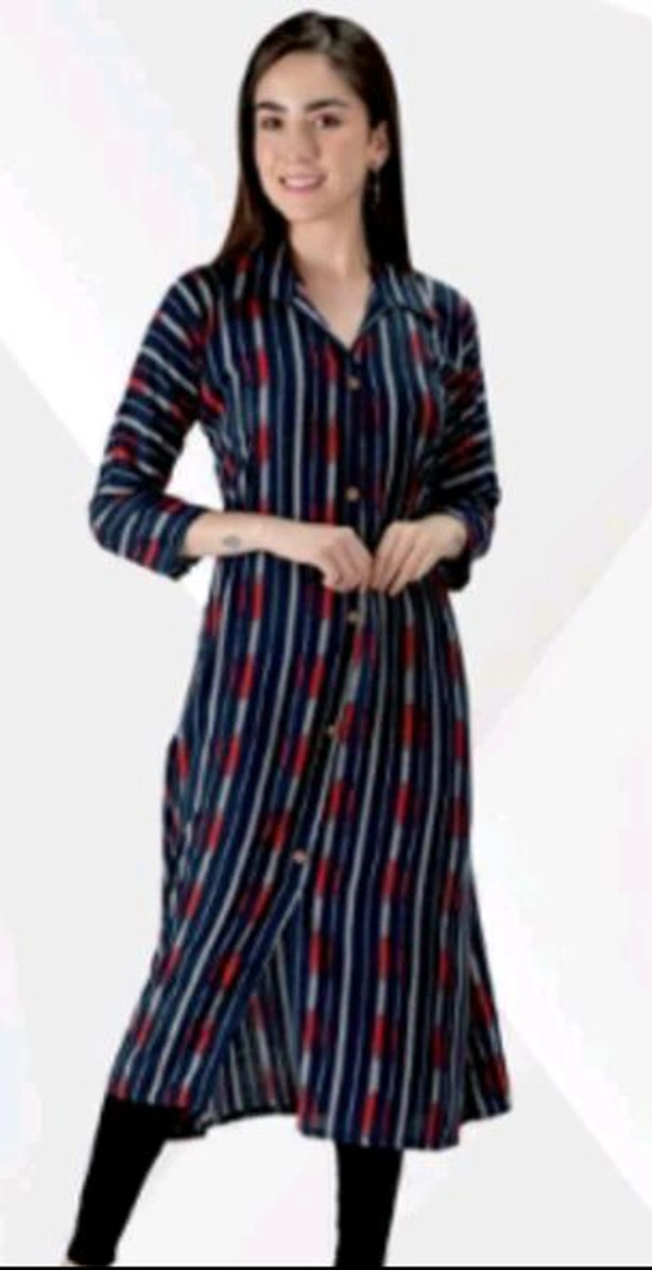 #FBKR0015 FANCLUB  FABCLUB HEAVY RAYON ALINE PRINTED FRONT SLIT WOMENS KURTI STRIPED STYLE 015 - Purple, L