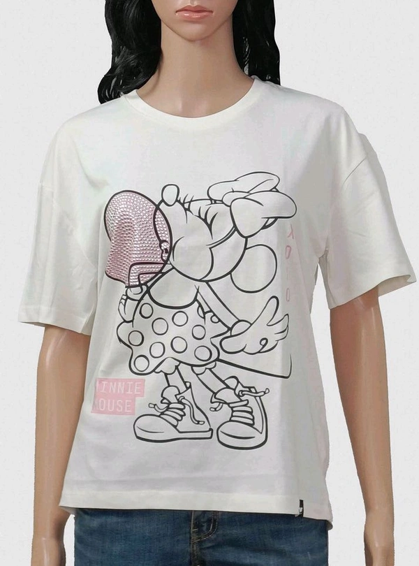 #W12982F1 Disney  Ladies Studded White T-shirt - White, M