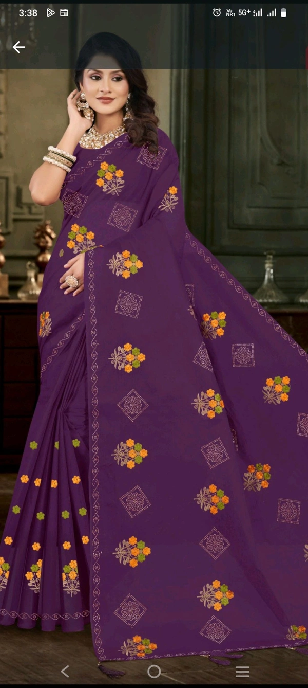 #Minu Diamond Rose Embroidery Saree252 - as image, 5.5