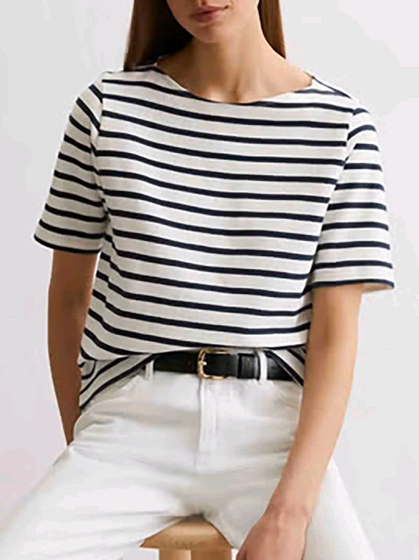 MARC O POLO Ladies Striped Boat Neck T-shirt 8B1 - Black /White, M
