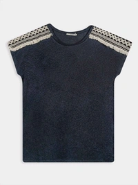 COLINS Ladies Magyar Sleeve Crochet Top 2A1 - Black/ white/ gray, M