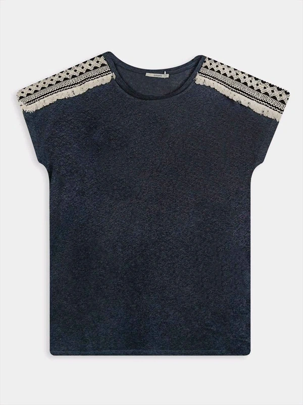 COLINS Ladies Magyar Sleeve Crochet Top 2A1 - Black/ white/ gray, M