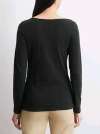 MarcPolo Ladies Slub Knit Long sleeve TSHIRT 7B1 - Black, XXS