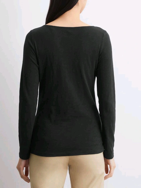 MarcPolo Ladies Slub Knit Long sleeve TSHIRT 7B1 - Black, XXS