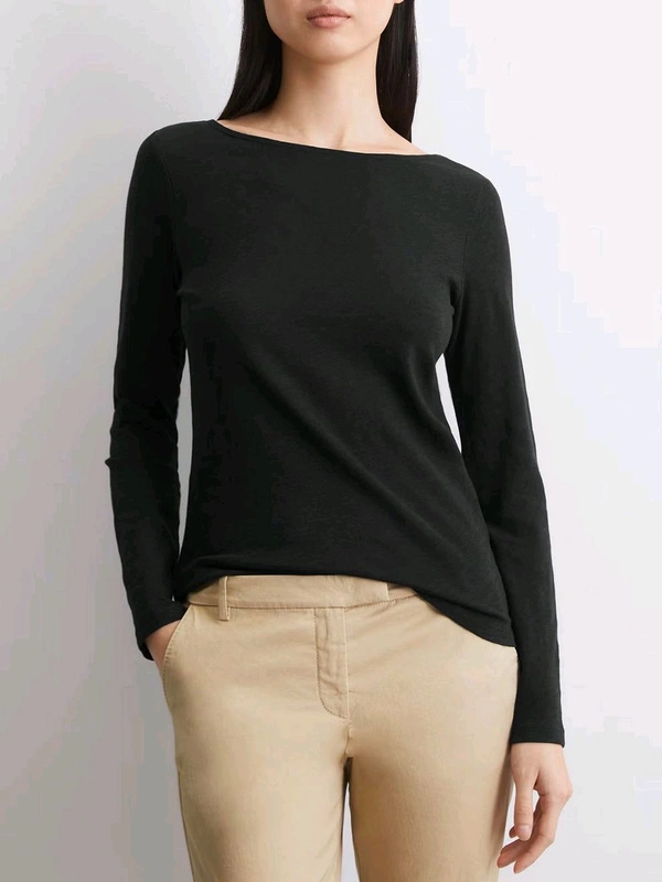 MarcPolo Ladies Slub Knit Long sleeve TSHIRT 7B1 - Black, XS