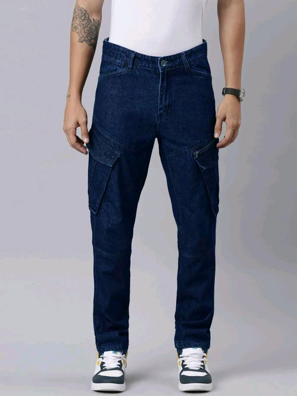 CINOCCI  MENS DENIM  Navy cargo Jeans 6A1 - Navy Blue, 34