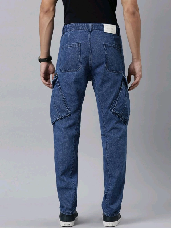 MENS DENIM  Navy cargo Jeans 6B1 - Navy Blue, 30