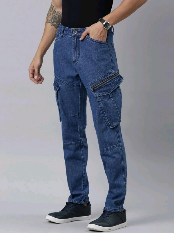 MENS DENIM  Navy cargo Jeans 6B1 - Navy Blue, 30