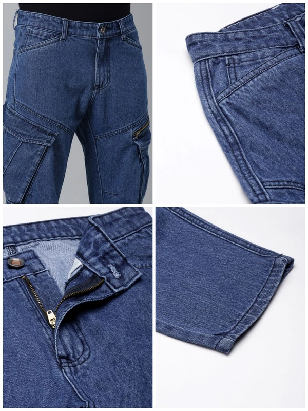 MENS DENIM  Navy cargo Jeans 6B1 - Navy Blue, 30