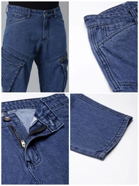 MENS DENIM  Navy cargo Jeans 6B1 - Navy Blue, 36